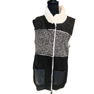 Sharon Young Women M Soft Sherpa Lined Sleeveless Vest Patchwork Boho Glam City